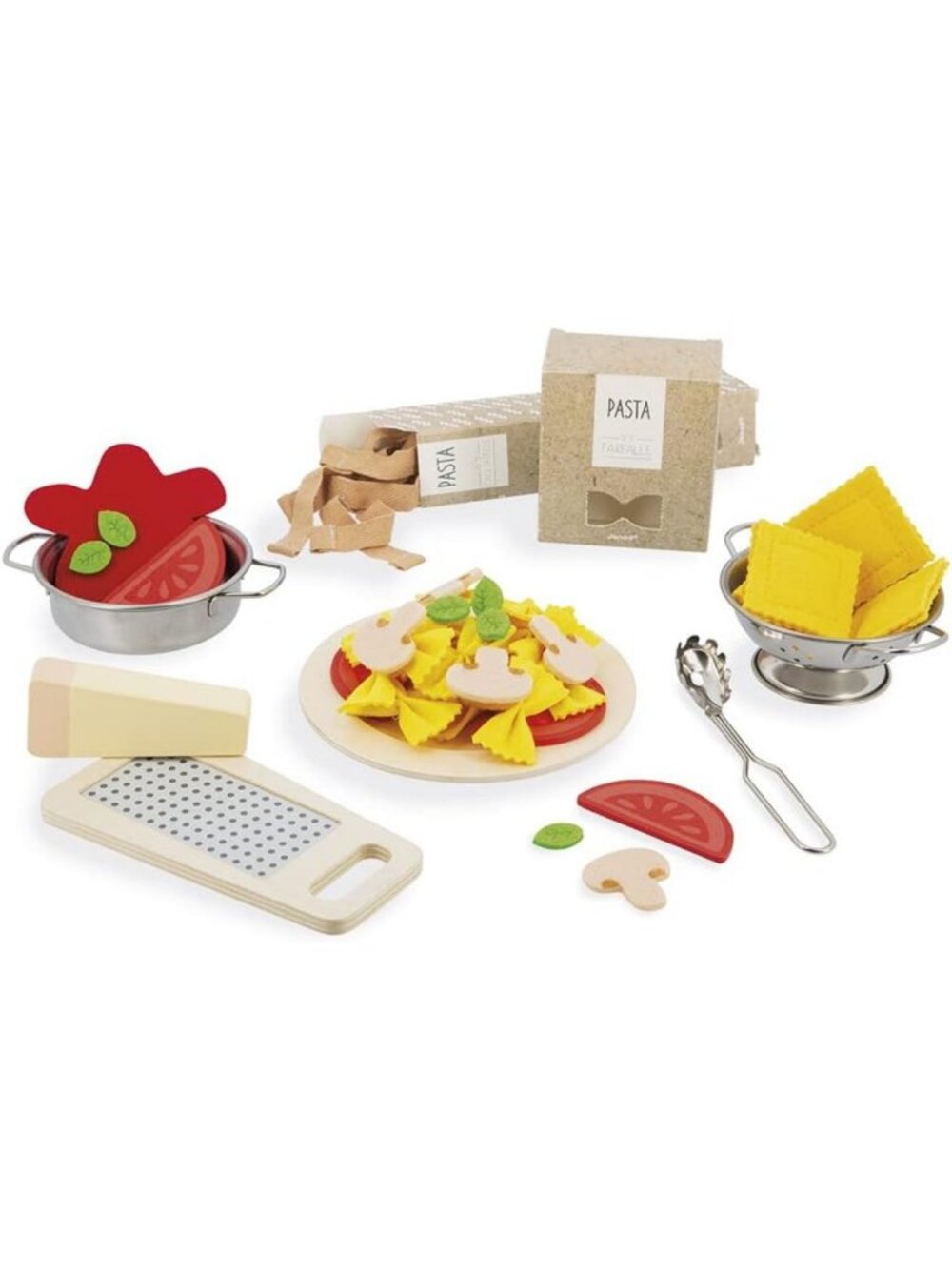 Wooden Pasta Play Set - 58 Pieces for Pretend Kitchen & Tea Time Fun